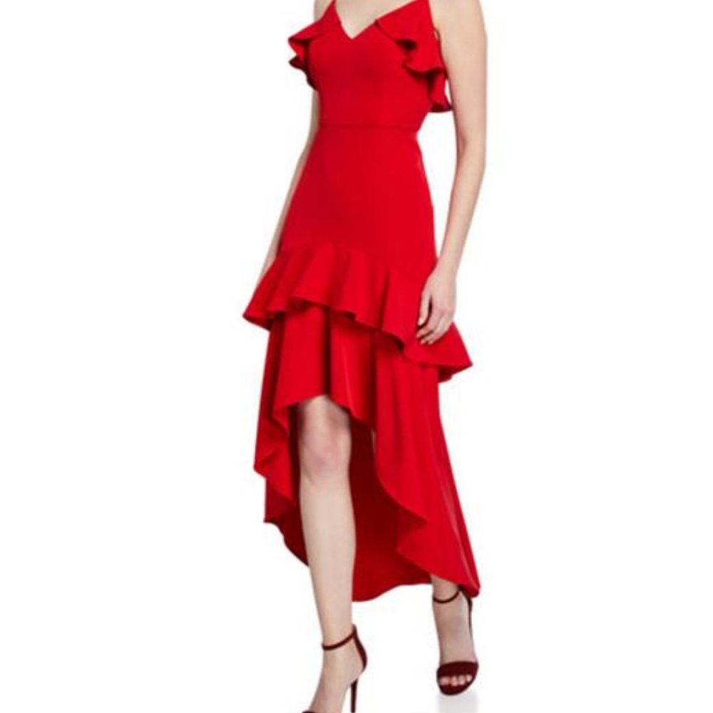 Aidan Mattox Red Hi Low Ruffle Formal Dress